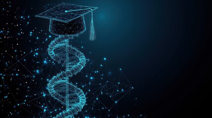 Obraz premium Digital Graduation Cap & DNA Helix, Abstract Medical Education