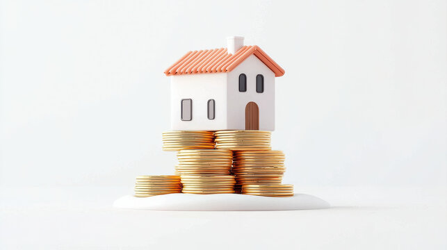 Home Insurance and Safety Concept, house model on stack of coins symbolizes financial stability and investment
