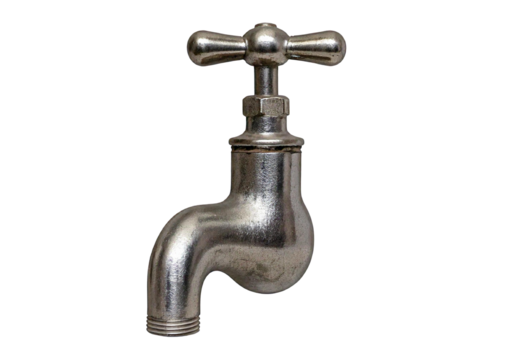 Old silver vintage faucet, isolated on transparent or white background