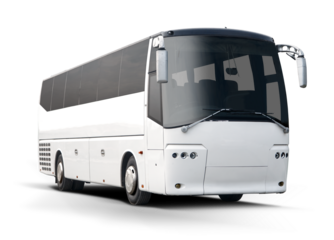 White bus front view isolated on transparent background. PNG	