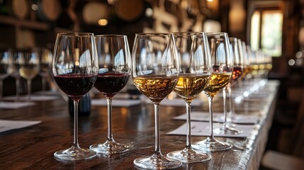 Glasses of different wines for tasting