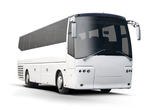 White bus front view isolated on transparent background. PNG	