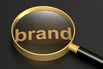 Brand word under magnifying glass