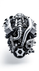 Fototapeta premium close-up view of a detailed metallic engine with intricate components