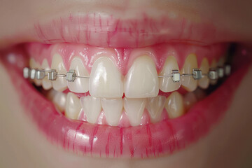 Fototapeta premium Close view teeth with braces