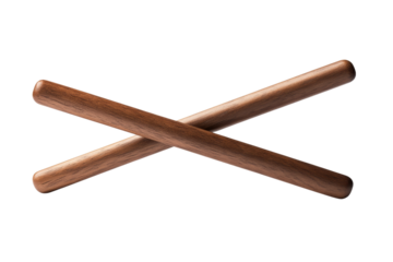 Two wooden sticks are laid out on a white background, isolated