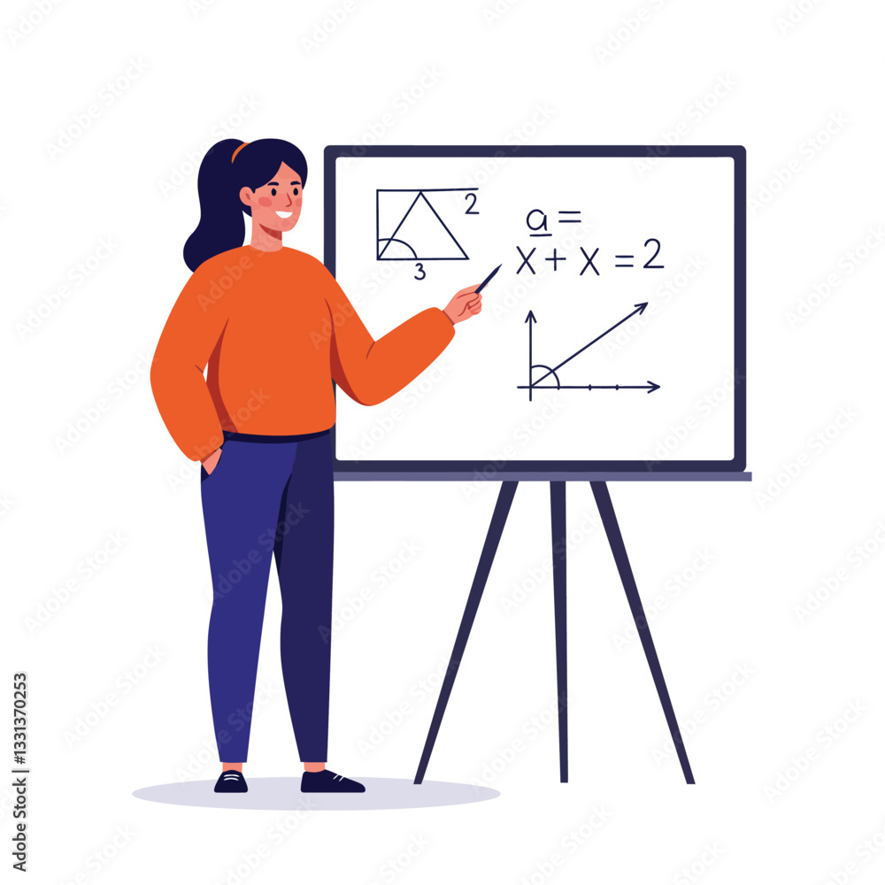 Aufkleber teacher explaining math concepts on a board in minimal vector illustration style