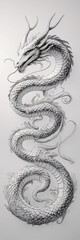 Traditional simple sketch of a white dragon with an elongated body capturing mythical beauty and elegance Mystical Animal Illustration Wallpaper