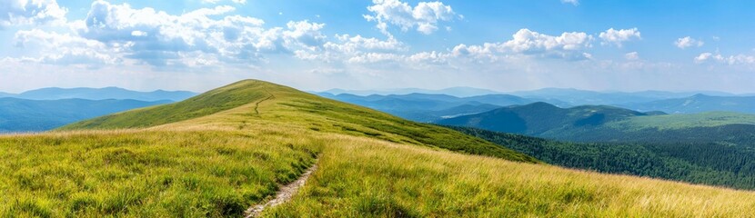 Fototapeta premium Beautiful, grassy hillside with a clear blue sky