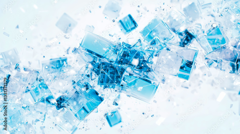 Poster abstract ice cube cascade: a refreshing cascade of translucent crystal blocks creates a cool and dyn