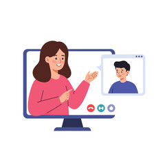 Woman engaging in a video call with a man in flat vector illustration