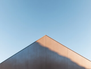 Modern architectural design contrasts with clear blue sky at dusk in tranquil setting