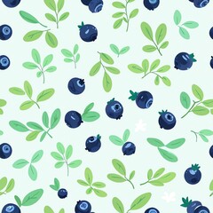 Blueberry Delight: A Seamless Pattern of Juicy Blueberries and Lush Green Leaves