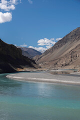 The meeting point of Zanskar and Indus rivers in Ladakh India