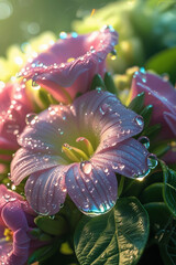purple flower with water drops