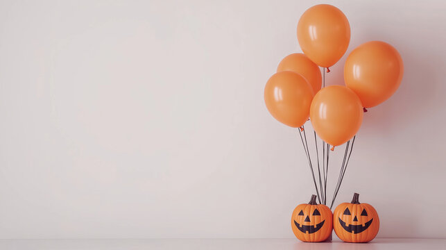 Halloween-themed decoration with orange balloons and jack-o'-lanterns