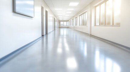 Obraz premium Empty hallway in hospital. Light at the end