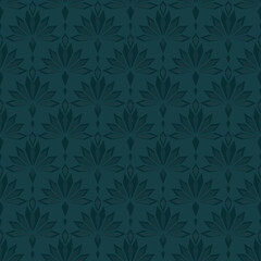 Seamless monochrome stylish pattern in art deco style. Dark turquoise background.