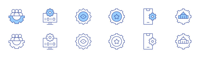 Settings icon set in two styles, Duotone and Thin Line style. Editable stroke. teamwork, programming, eye, settings, setting