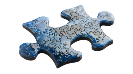Two Interlocking Puzzle Pieces with Blue Abstract Design - Isolated on White Background