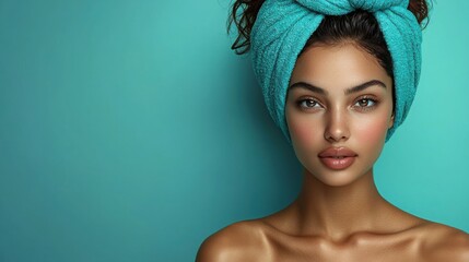 Woman with a towel wrapped around her head enjoying a relaxing self-care weekend routine in a cozy environment