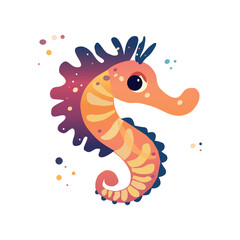 vector illustration of a sea​​horse,nautical illustration with sea creature,cartoon character, colorful drawing on white background