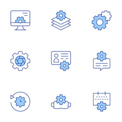 Settings icons set. Line Duotone style, editable stroke. event, message, gears, restore settings, settings, layers, account