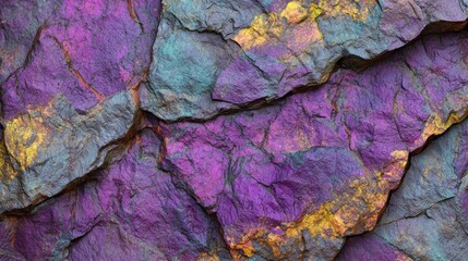 A macro shot of a rough, jagged stone texture with bold  colors