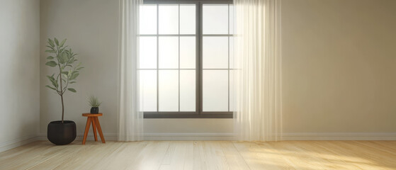 Modern interior with natural light and minimalistic decor on a sunny day