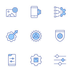 Settings icons set. Line Duotone style, editable stroke. security, testing, levels, settings, adjustment, smartphone, system