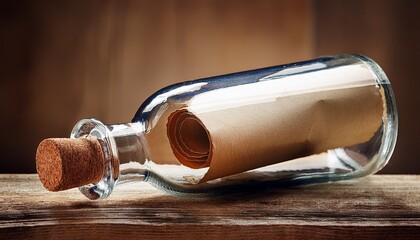 Obraz premium Antique letter in a bottle – rolled paper inside an old glass flask