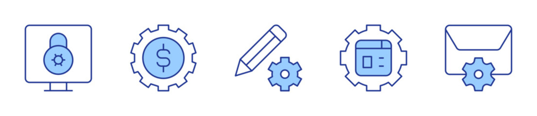 web management, lock, mail, money management, pencil. Settings Icon vector illustration. Line Duotone style. Editable stroke