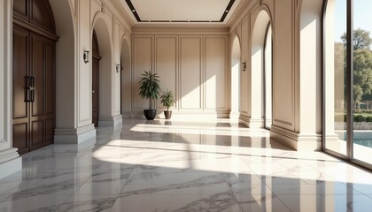 Obraz premium Grand hallway with sunlight in luxurious home