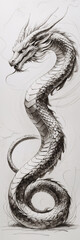Simple yet captivating traditional illustration of a white dragon with a long winding body in sketch style Mystical Animal Illustration Wallpaper