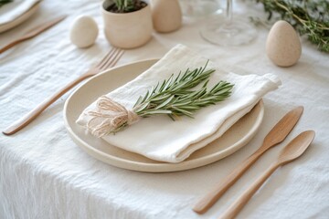 Eco-friendly easter table setting with natural elements for festive celebrations