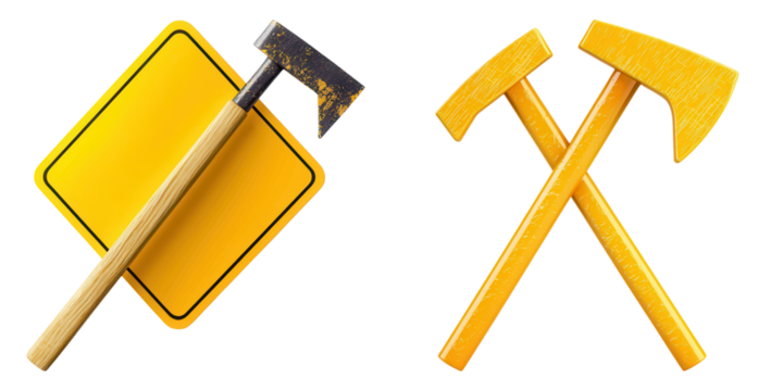 Caution symbol with crossed tools, emphasizing safety in construction - Powered by Adobe