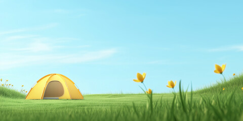 A tent on a green lawn in spring