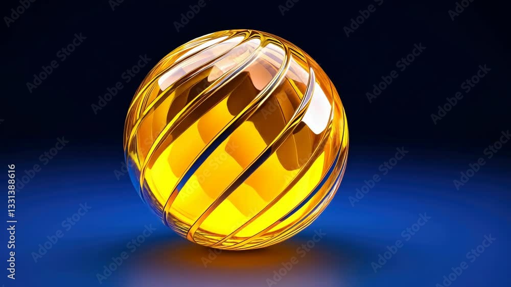 Poster vibrant abstract 3d rendering of golden sphere with swirling patterns on blue background striking vi