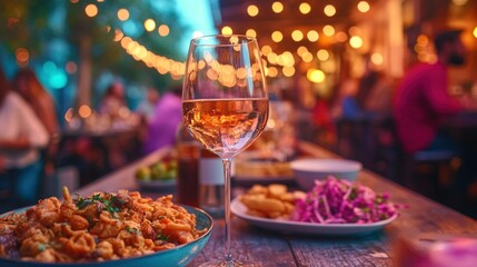 Outdoor dining experience with ros? wine and appetizers