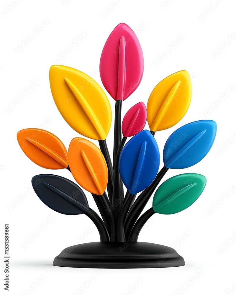 Aufkleber a colorful abstract sculpture resembling a tree with vibrant leaves in various shapes and colors on 