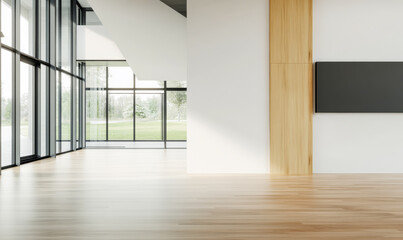 Obraz premium Modern interior design in a spacious room with large windows and natural light