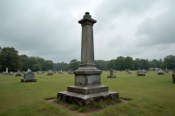 Obraz premium A Civil War-era battlefield with a weathered monument standing in the center.