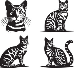 Bengal cat vector in black and white