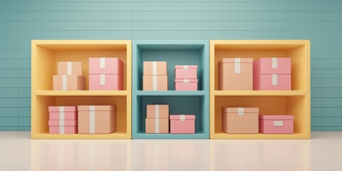 3d organized storage solutions modern workspace digital design bright colors perspective innovation