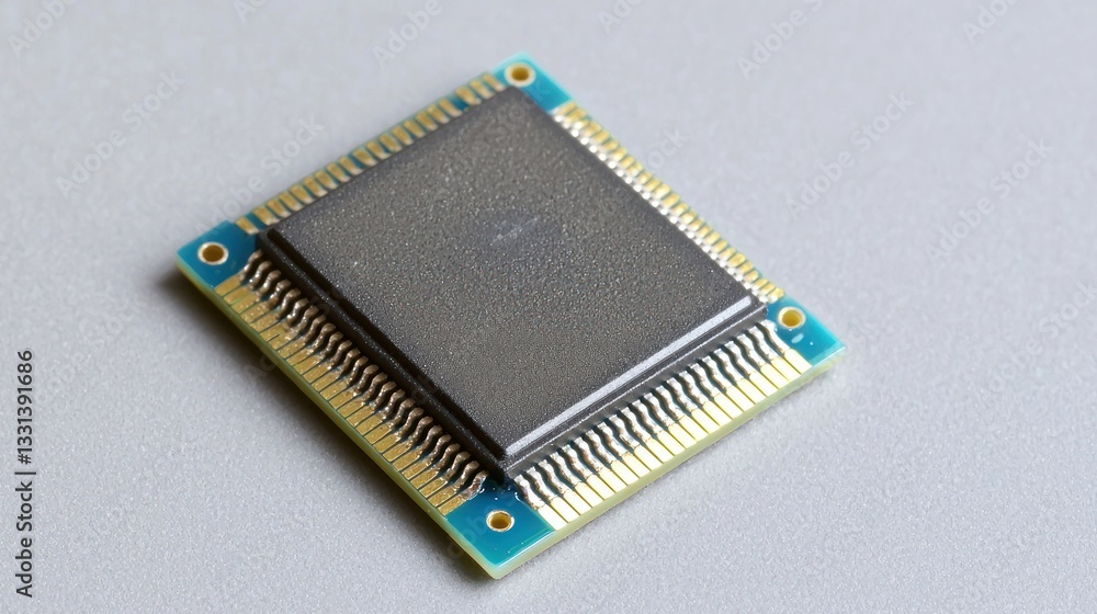Poster close-up of a microchip on a gray surface