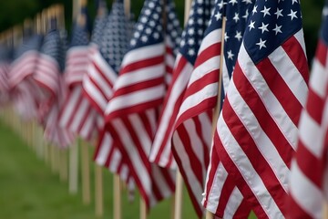 A row of folded flags waiting to be presented to grieving families.  