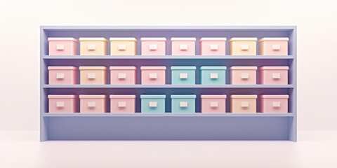 3d colorful storage boxes display modern interior digital art minimalist environment front view organization concept