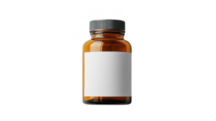 Amber Medicine Bottle Mockup: Showcase Your Brand with a Blank Label Design for Pharmaceutical, Health, and Wellness Products on a Clean Background