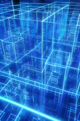 Obraz premium An Adobe Stock illustration submission features a blue, wireframe city grid