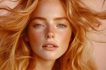 Naklejka premium Close up portrait of a beautiful woman with freckles